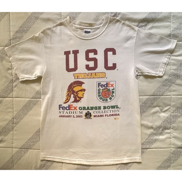 Vtg 2003 USC Trojans FedEx Orange Bowl T-Shirt Gildan Ultra Cotton Stadium M